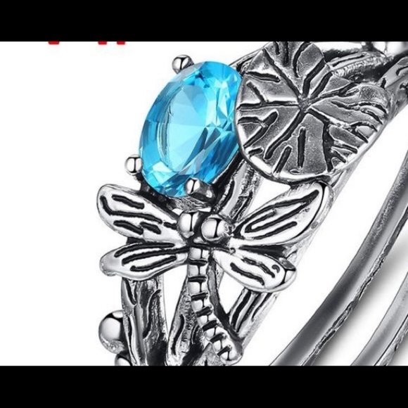 Vtg Style Dragonfly Aquamarine Ring sz 6 - Picture 8 of 12